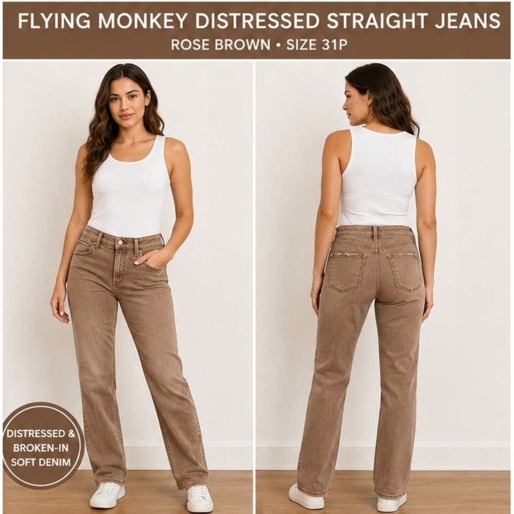 Flying Monkey Jeans Women 31P Brown Clay Cropped Distressed Earthy Boho F5380CM